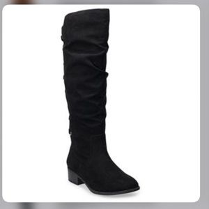 SO Othonna Faux Suede Knitted Lace Backing  Knee-High Boots Size 8.5 Wide Calf